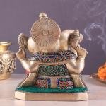 Pure Brass Ganesha with Stonework | 7.5" x 7" x 4" | 3.88 kg | Intricate Stone Inlay | Elegant Sacred Art | Temple Grade | Jaipurio